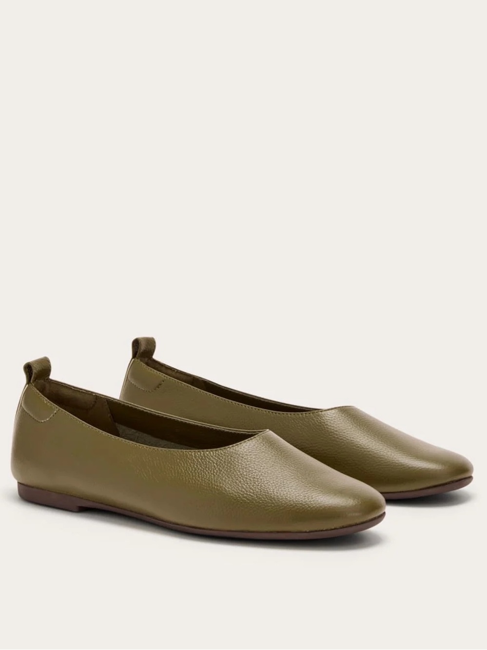 Olive Green Leather Ballet Flats